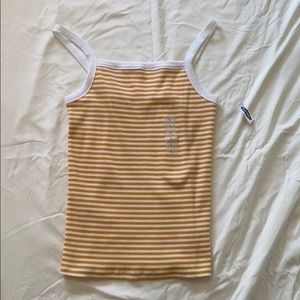 Yellow and white striped knit tank top